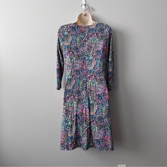 Tommy Hilfiger Multi-Color Paisley 3/4 Sleeve Dress Size 8 - Picture 4 of 7